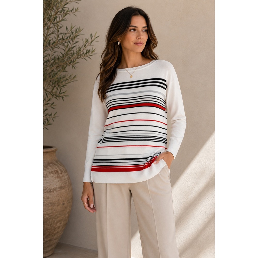 Barbour Whitby Knit Sweater Women's‎ US 8 UK 12 White Red Navy Stripe Cotton Top